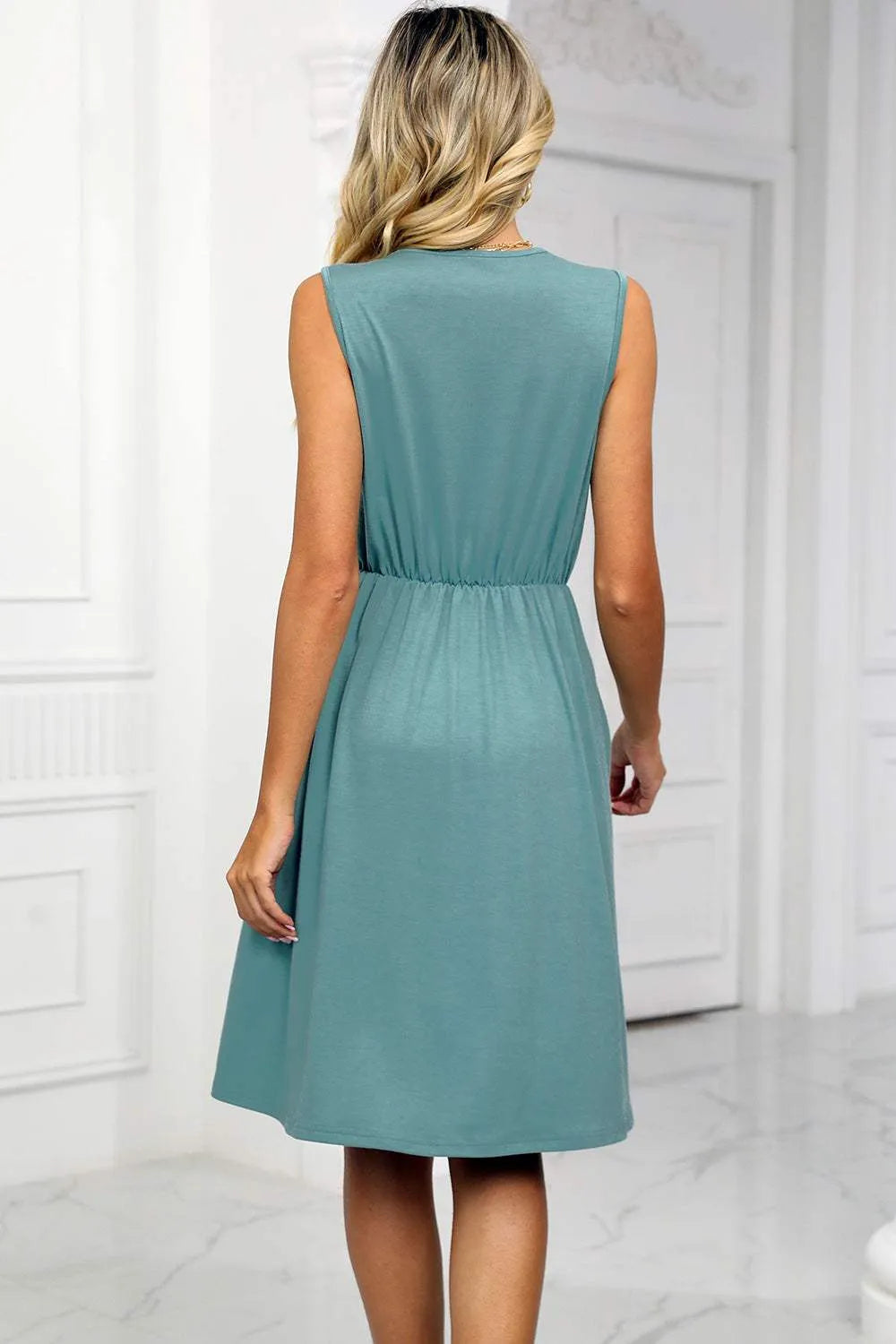 Pocketed V-Neck Wide Strap Dress Casual Dresses - Tophatter Daily Deals